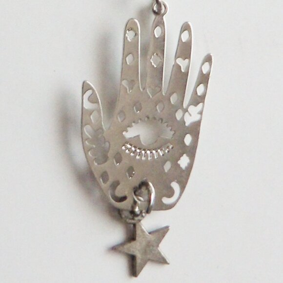 Hand of Fate Evil Eye Protection Dangle Earrings Silver Tone Hamsa Style NEW - Picture 4 of 7